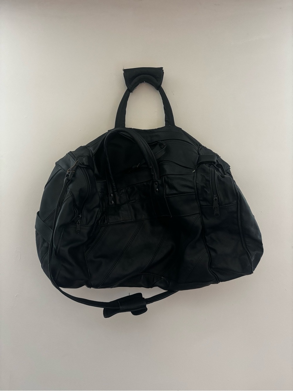 Vintage Talon Black Leather Travel Duffel Bag - Men's Weekend Bag